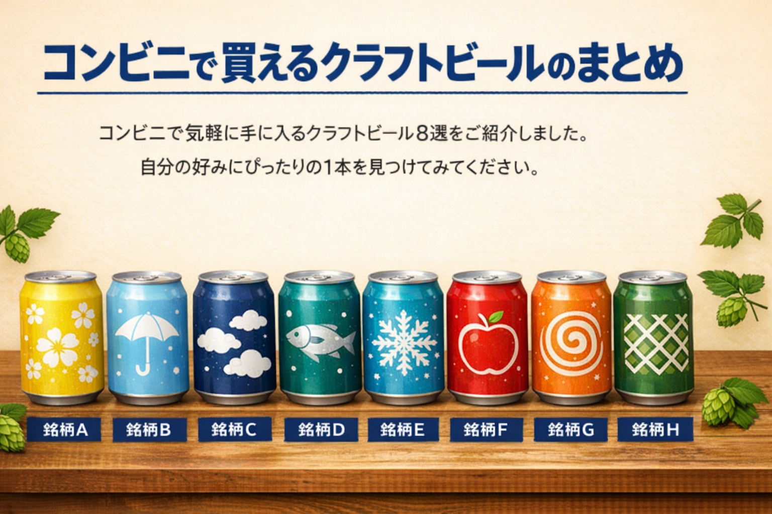 コンビニで買えるクラフトビールのまとめ（架空銘柄A〜H）