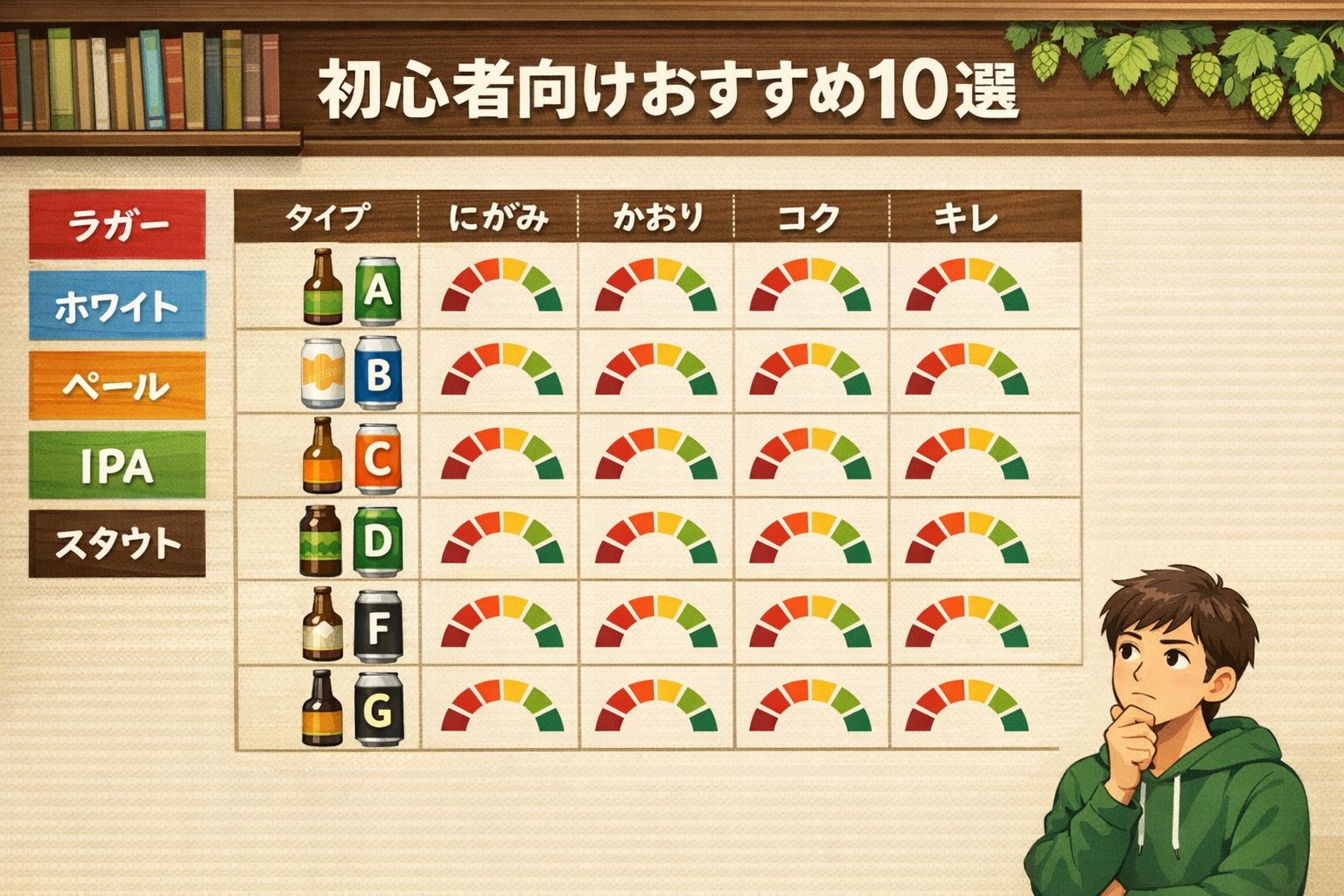 初心者向けおすすめクラフトビール比較表（架空銘柄A〜G）