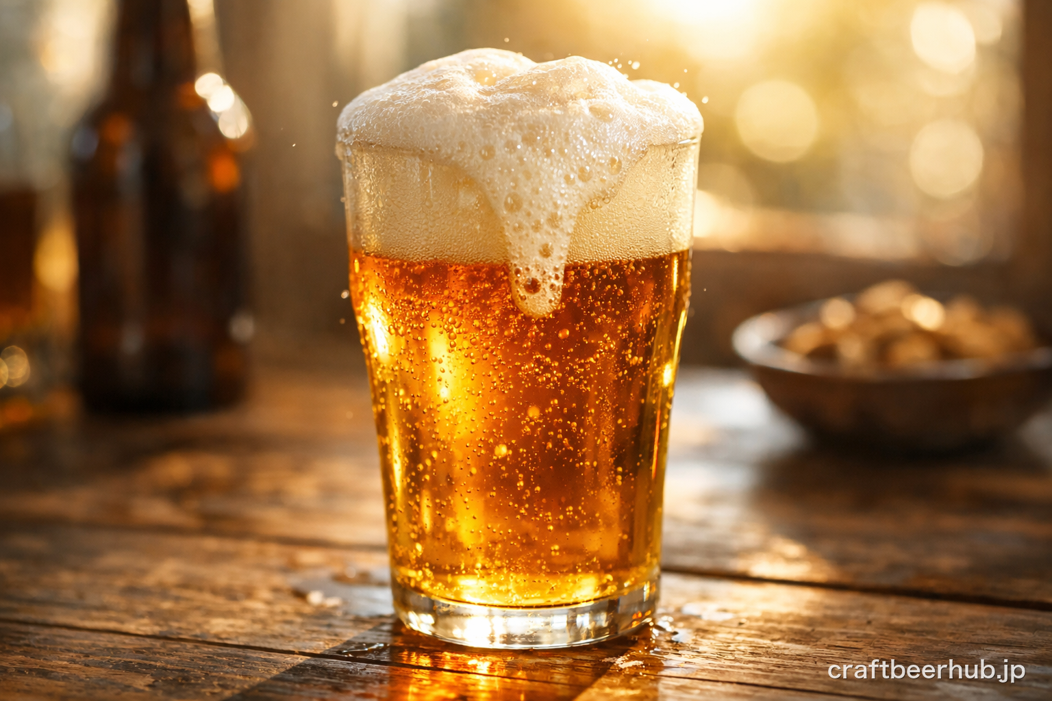テーブルの上でグラスに注がれたクラフトビール