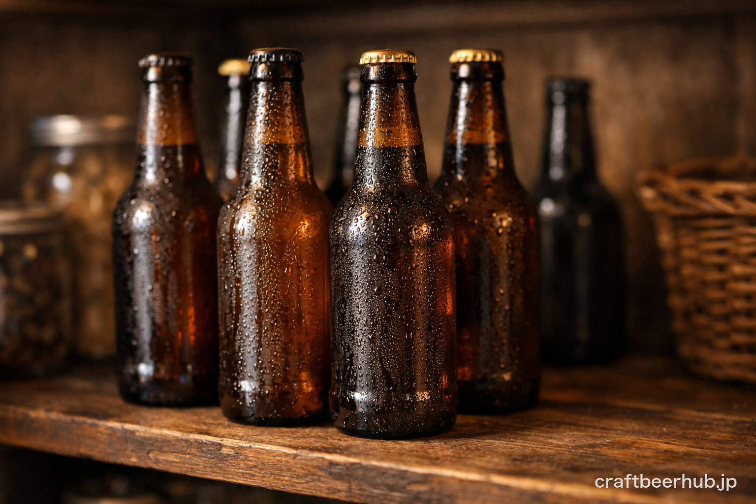 日の当たらない涼しい場所でクラフトビールを保管しているイメージ